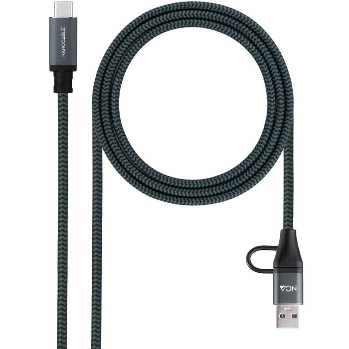 Nanocable Cable USB 3.2 Gen2x2 100W 20Gbps 2m Gris/Negro Nanocable Cable USB 3.2 Gen2x2 100W 20Gbps 2m Gris/Negro